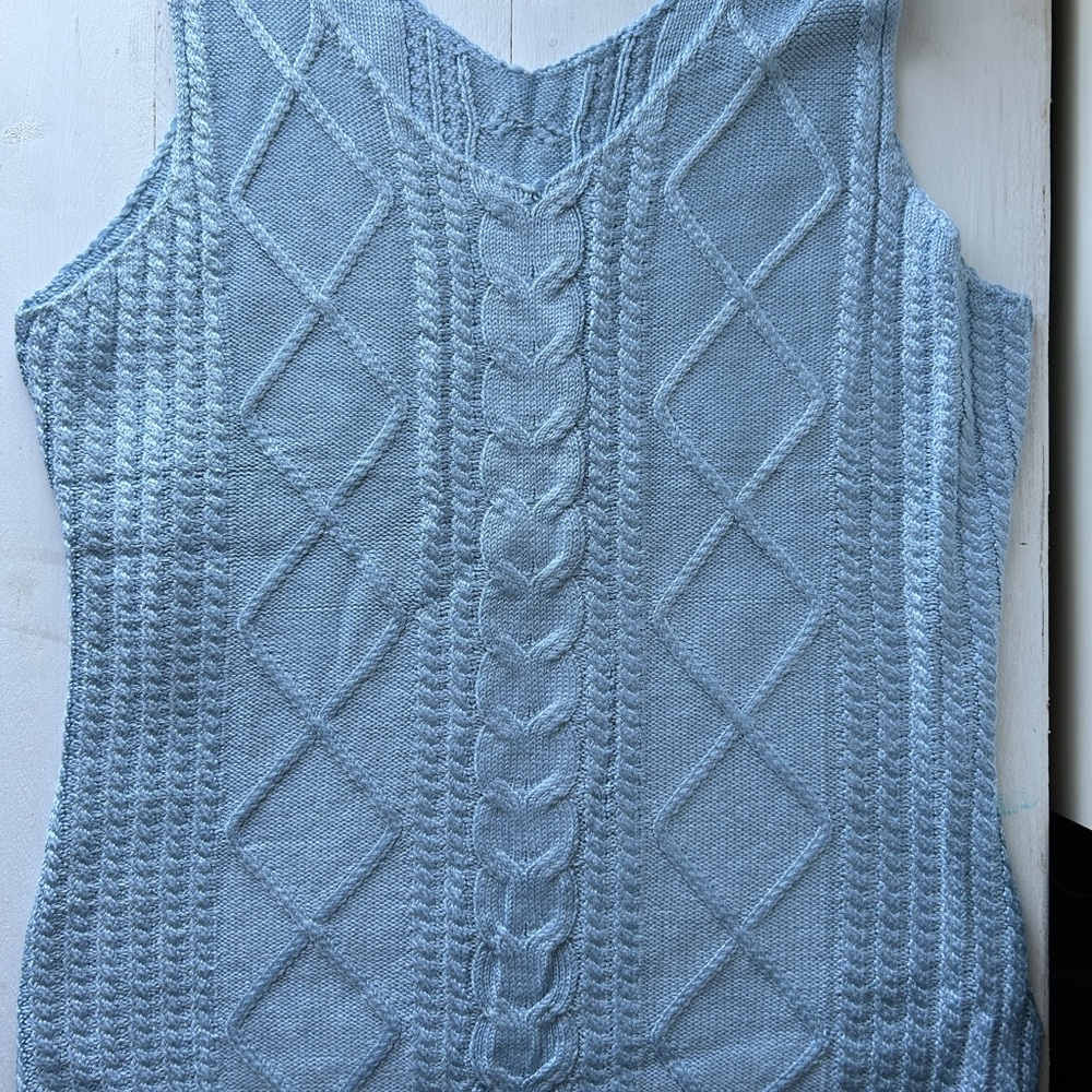 Women's Cable Knit Sweater Tank Top - Light Blue
